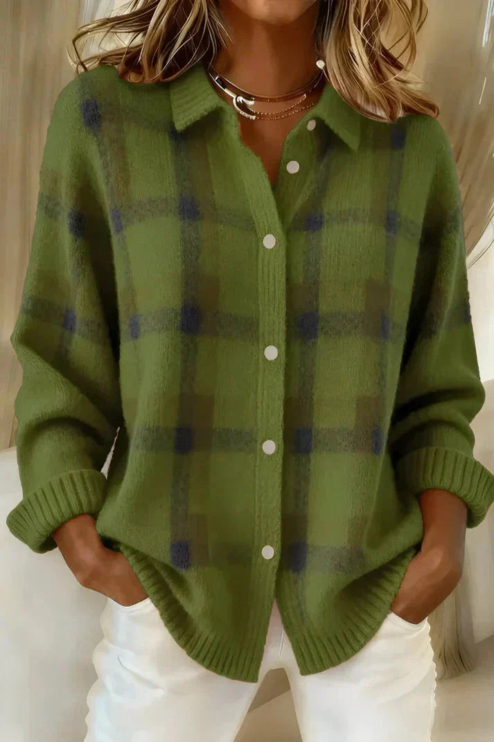 Haley Cozy Plaid Knit Cardigan